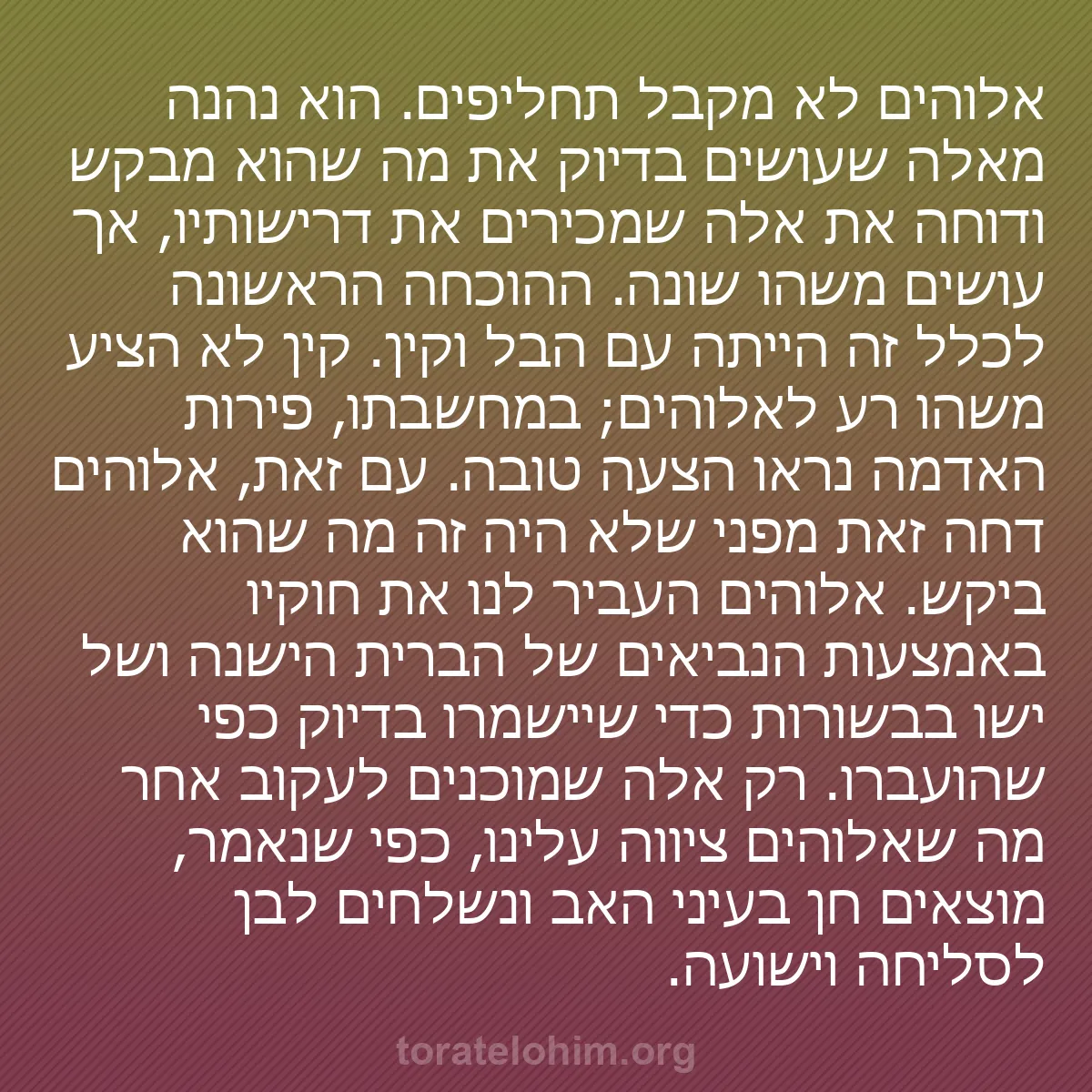 0048 - פוסט על תורת אלוהים: אלוהים לא מקבל תחליפים. הוא נהנה מאלה שעושים בדיוק...