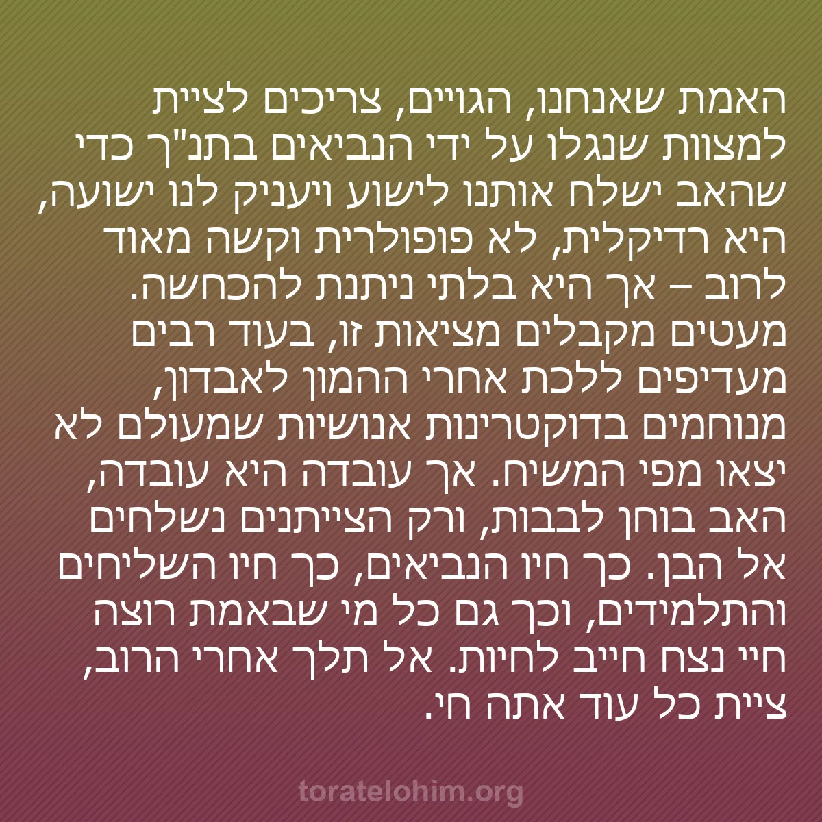 b0028 - פוסט על תורת אלהים: האמת שאנחנו, הגויים, צריכים לציית למצוות שנגלו על ידי הנביאים...