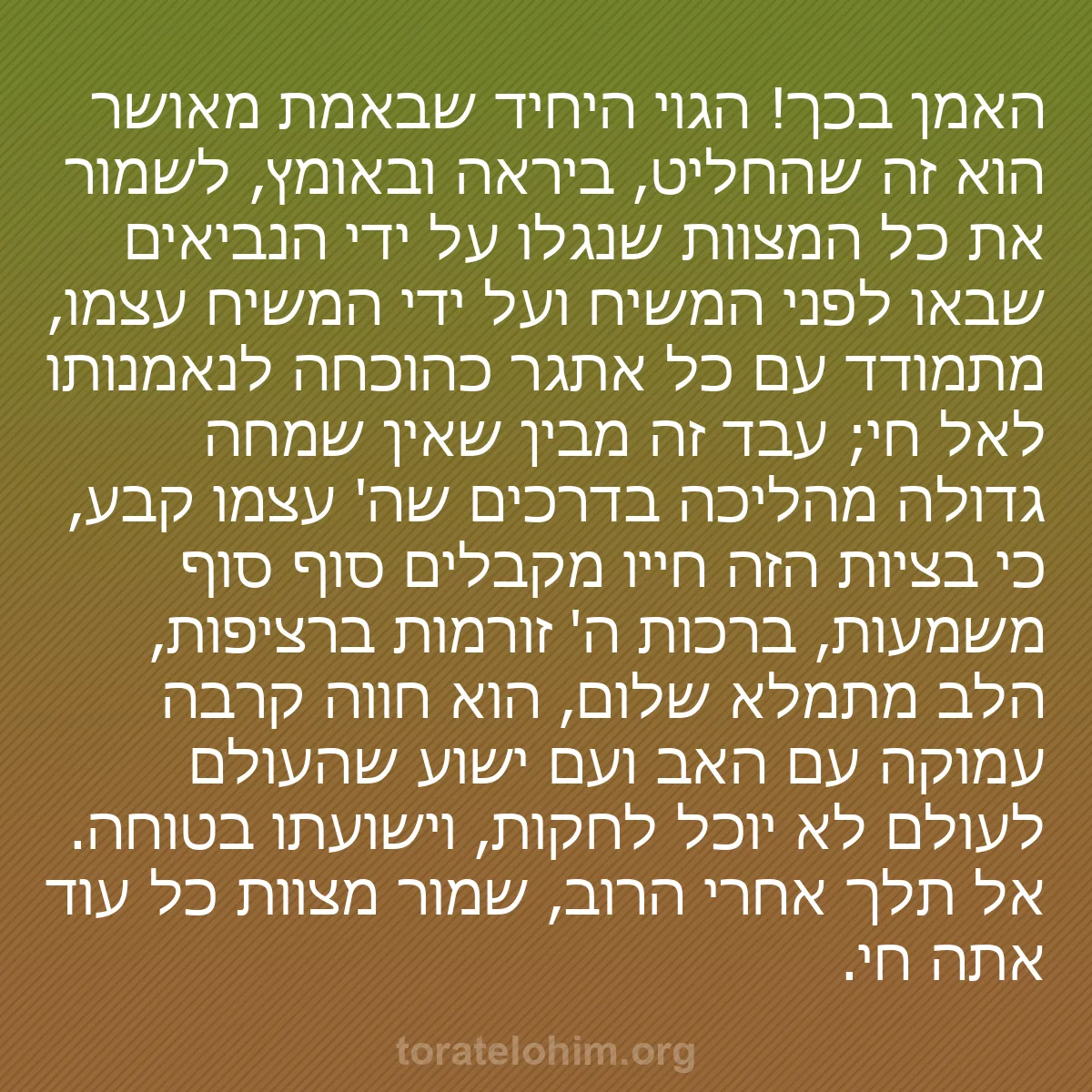 b0249 - פוסט על תורת אלהים: האמן בכך! הגוי היחיד שבאמת מאושר הוא זה שהחליט, ביראה ובאומץ,...