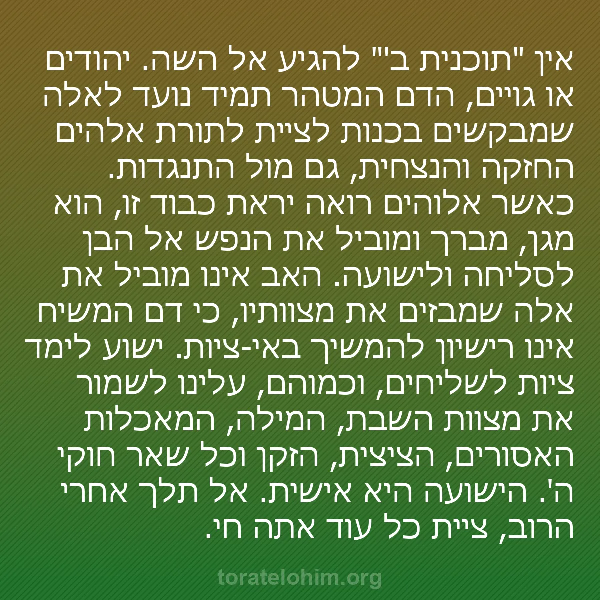 b0296 - פוסט על תורת אלהים: אין "תוכנית ב