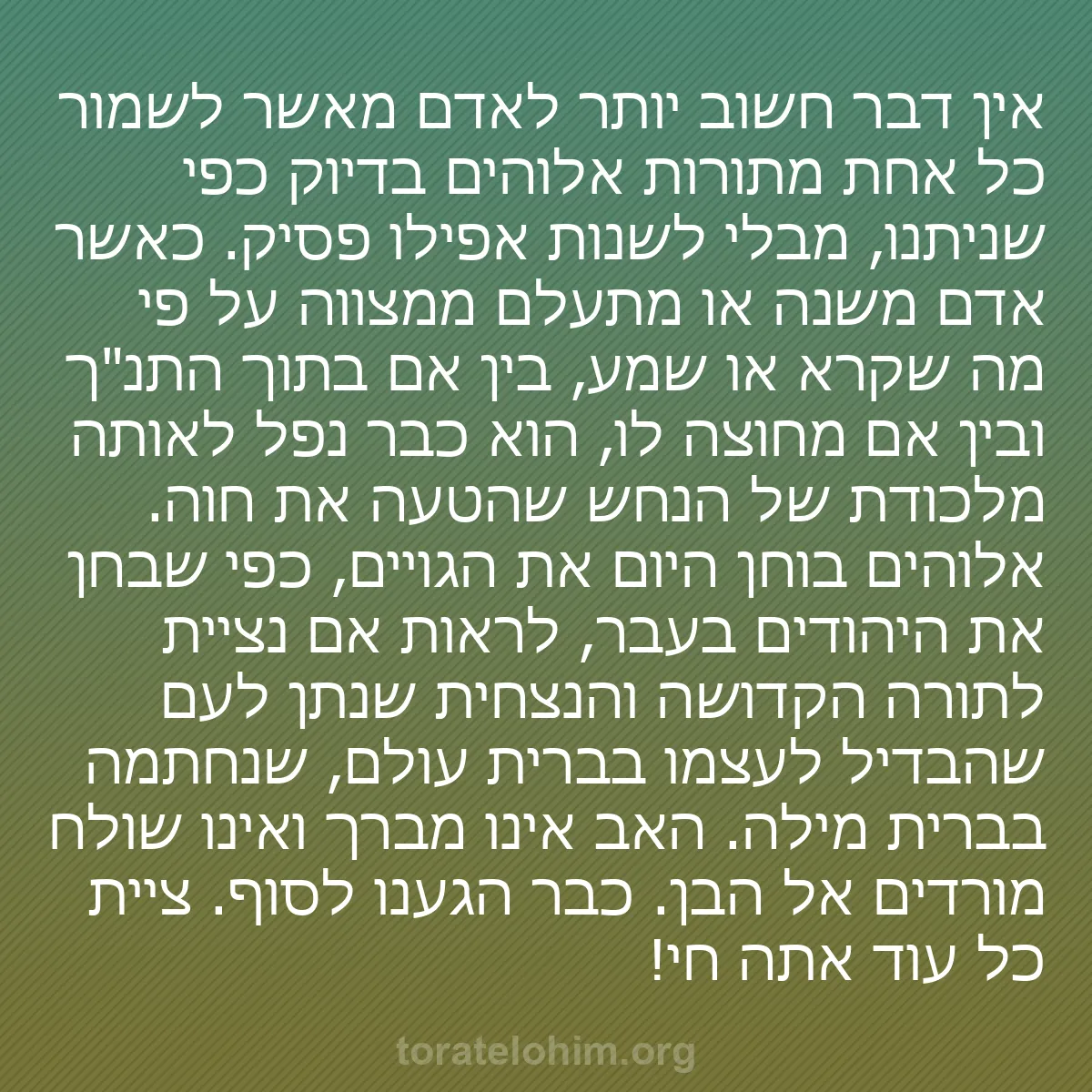 b0463 - פוסט על תורת אלהים: אין דבר חשוב יותר לאדם מאשר לשמור כל אחת מתורות אלוהים בדיוק...