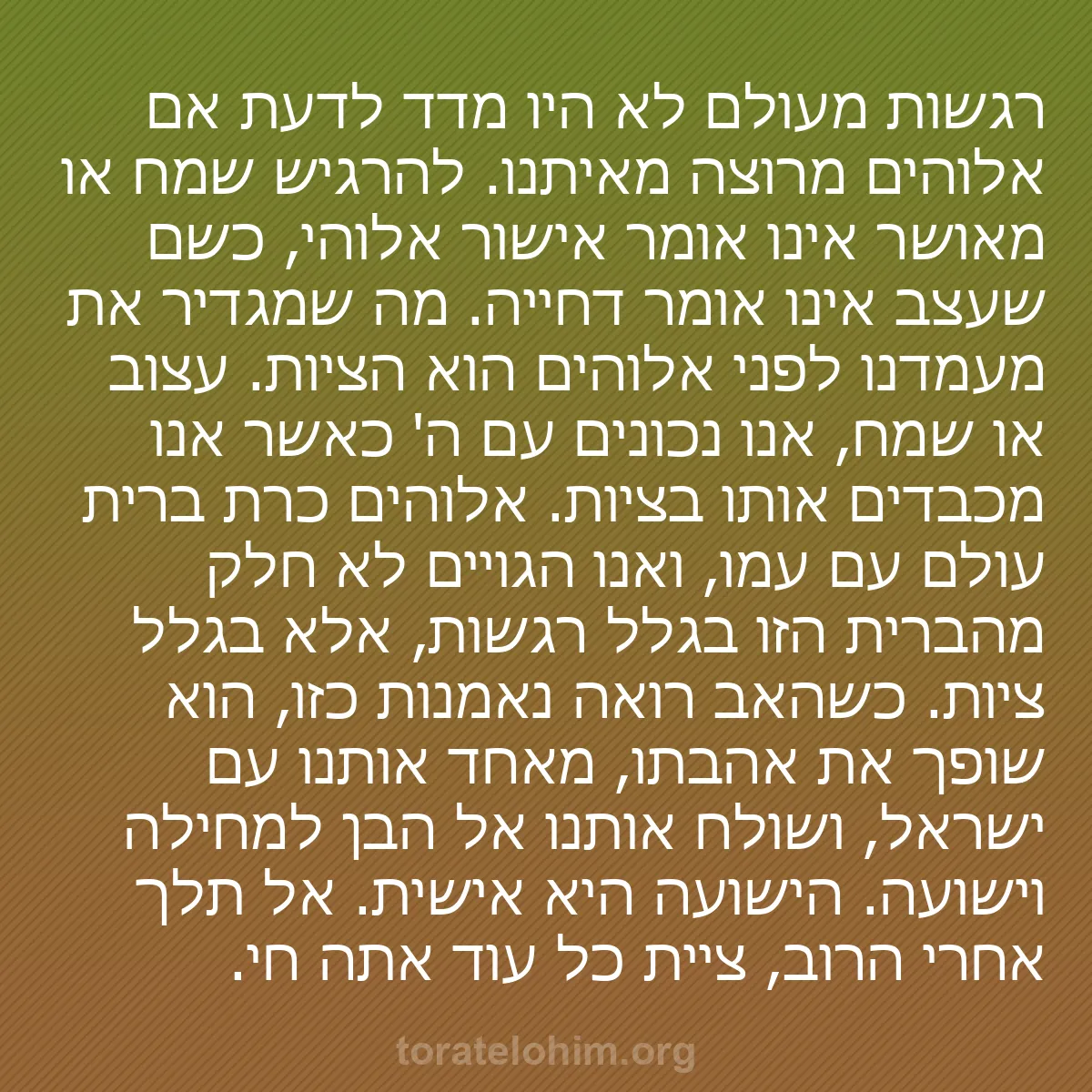 b0529 - פוסט על תורת אלהים: רגשות מעולם לא היו מדד לדעת אם אלוהים מרוצה מאיתנו. להרגיש שמח...